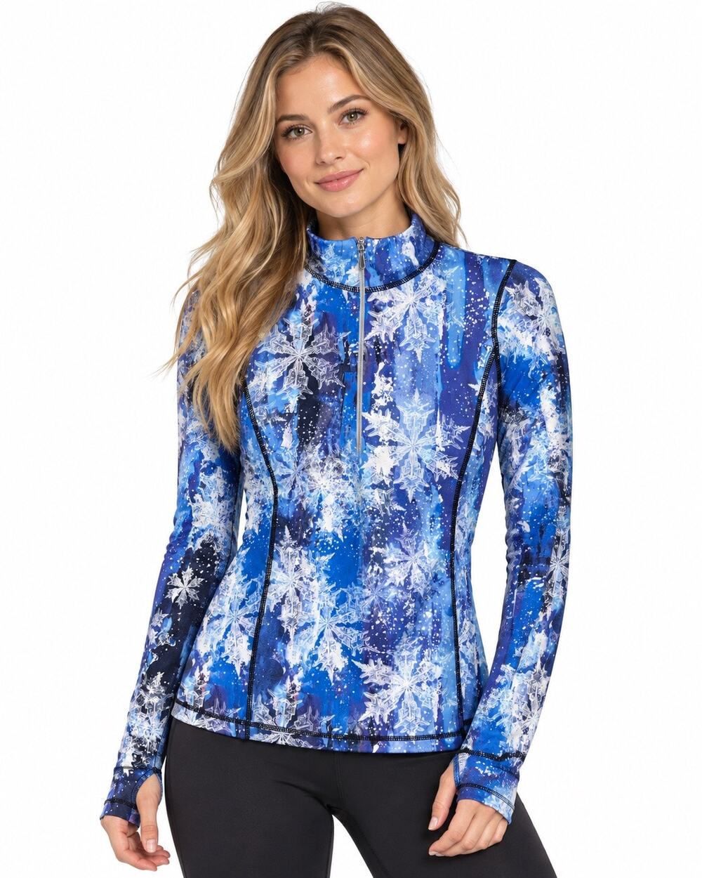 Sno Skins Women’s Size Small Snowflake Print Quarter Zip Top Made in USA